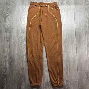 Nike Air Men XS Brown Gold Piping Fleece Joggers Sweatpants Extra Small Gym